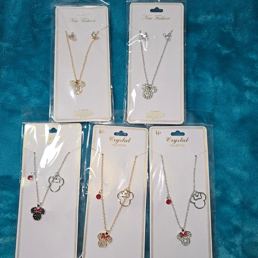 NWT Mickey Mouse & Minnie Mouse Adjustable Bling Necklaces 3 For $15
